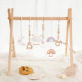 Foldable Wooden Play Gym with 6 Toys - Montessori Infant Activity Gym
