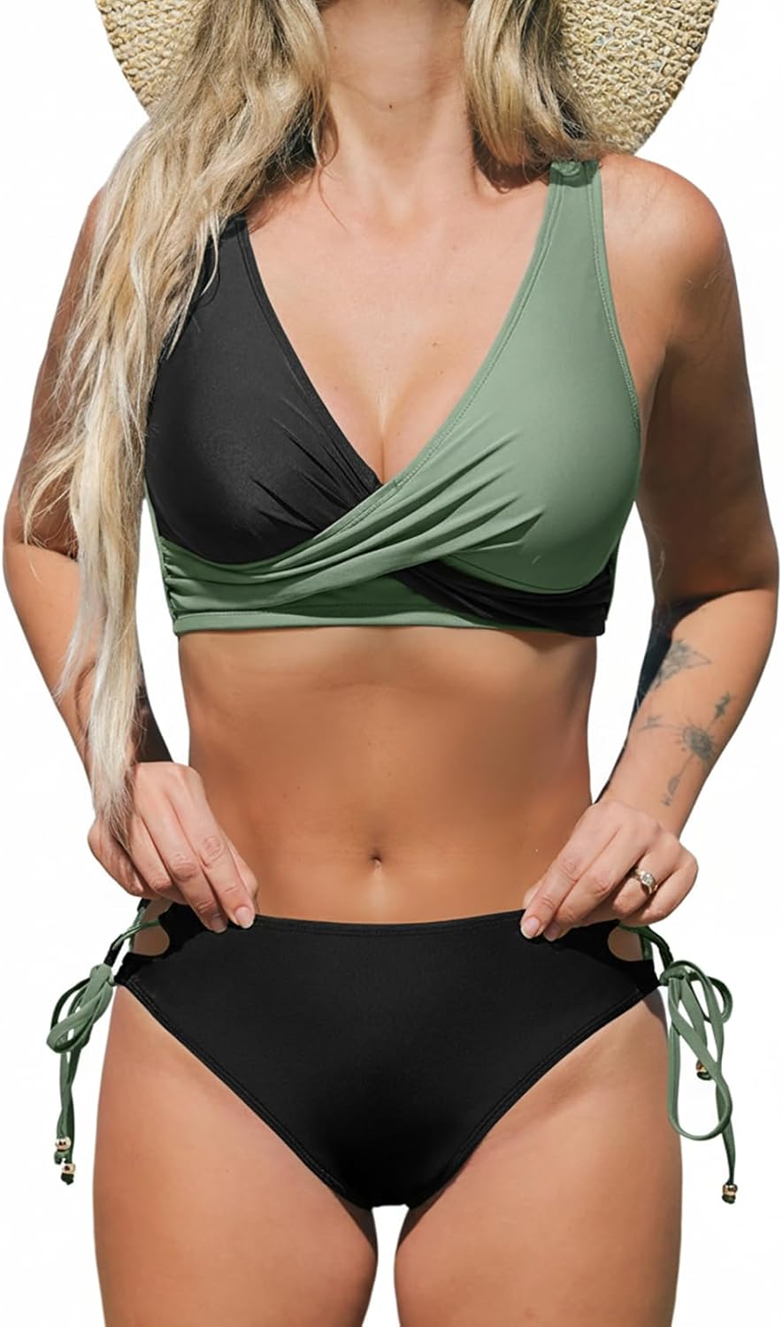 CUPSHE Women's Bikini Swimsuit with Lace Up Two Piece Design