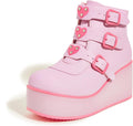Women Platform Chunky Ankle Boots - Zipper Wedges with Buckle