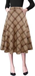 Plaid Skirts for Womens High Waist Woolen Aline Pleated Midi - Cozy