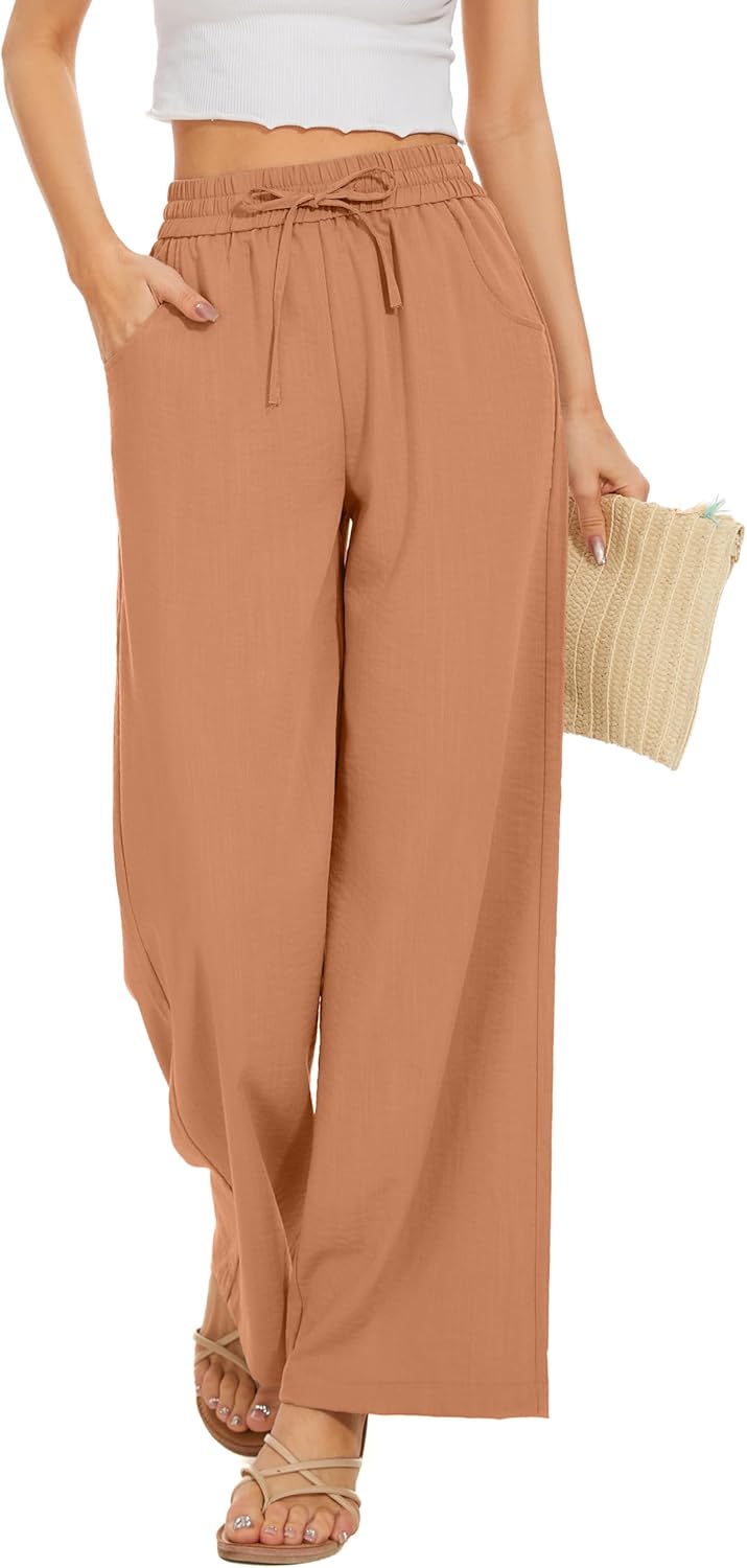Women Flowy Pants with Drawstring Waist for Summer Comfort