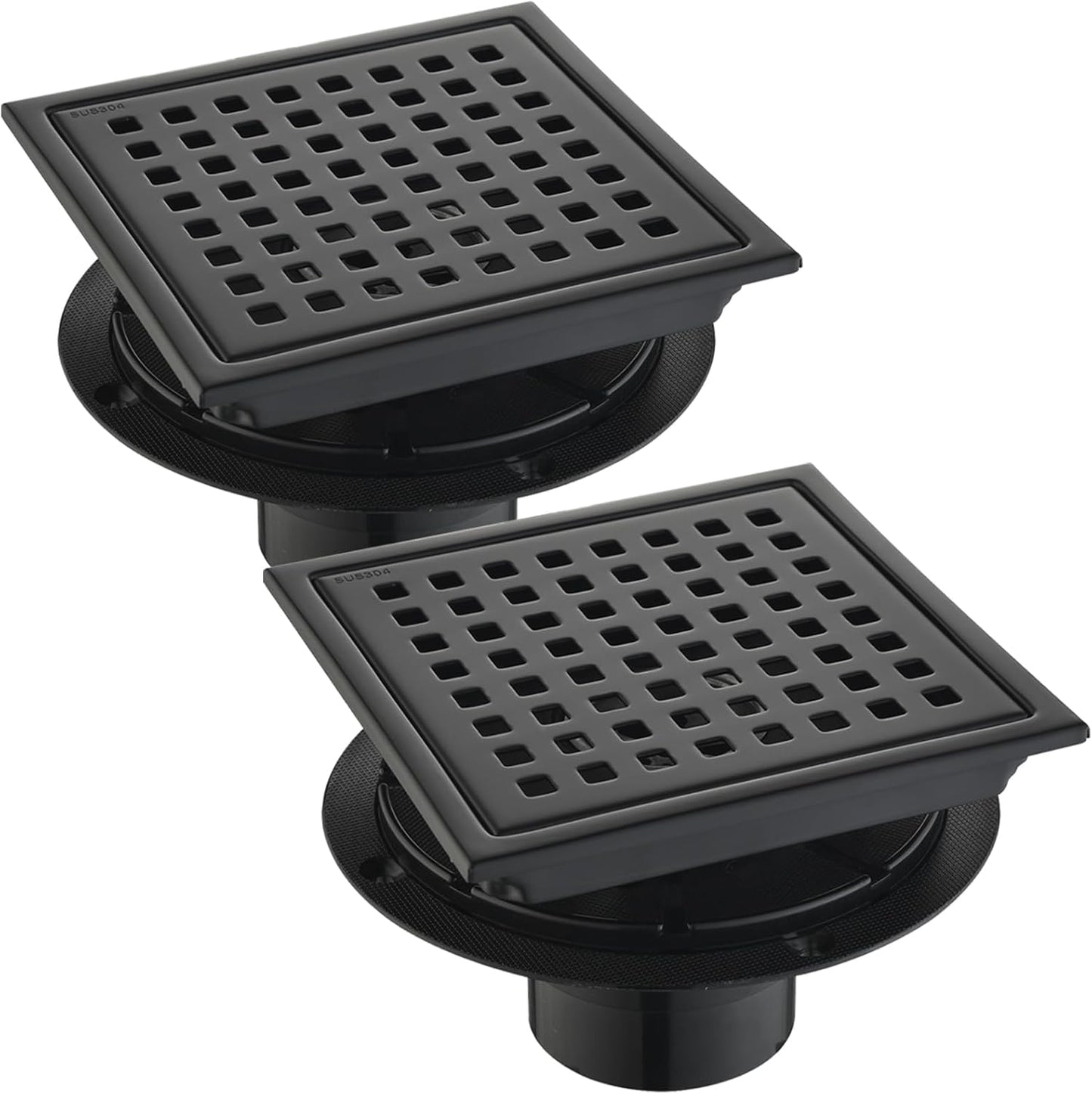 6 Inch Square Shower Drain Set of 2 with Removable Grille