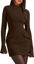 Women's Fall Mock Neck Bodycon Mini Dress - Thick Stretch Fabric