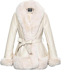 Faux Leather Jacket with Faux Fur Collar - Warm Mid Length Coat GRAN