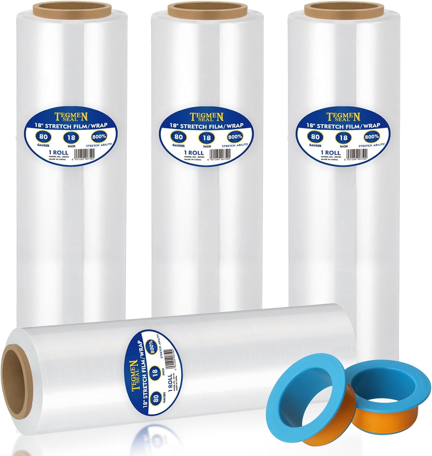 4-Pack 18 Inch Stretch Wrap Rolls for Moving and Shipping