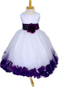 Rose Petal White Tulle Satin Flower Girl Gown - Full Length Elegant