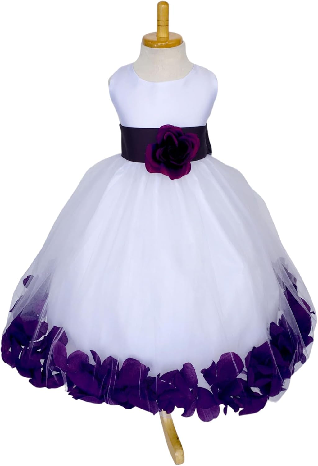 Rose Petal White Tulle Satin Flower Girl Gown for Special Occasions