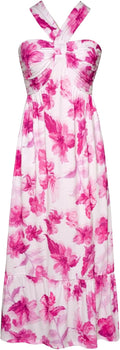 Criss Cross Halterneck Floral Maxi Dress - Flowy Summer Fit MATERIAL