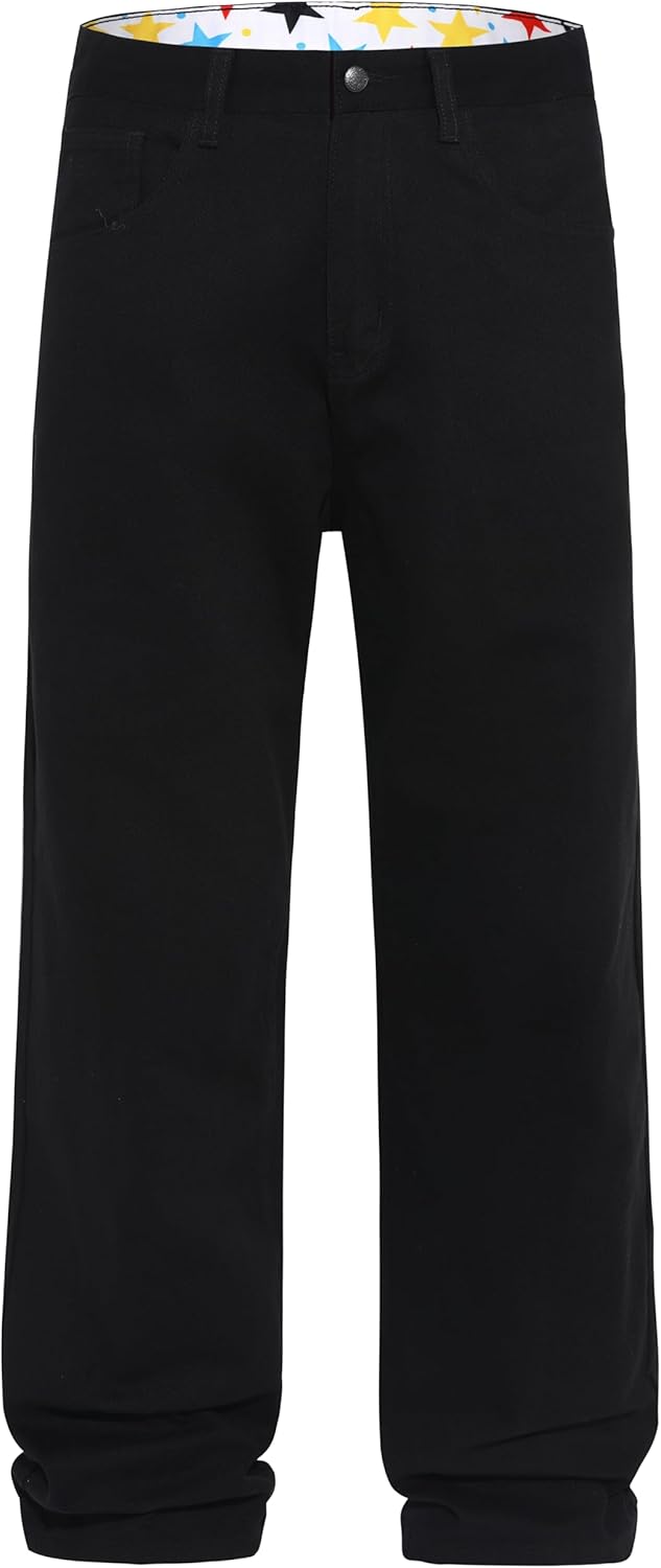 Men's Non-Stretch Loose Fit Wide-Leg Baggy Jeans for Comfort