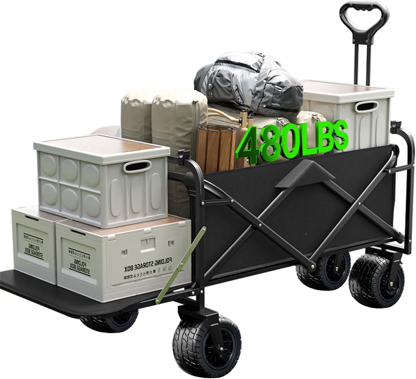 Collapsible Wagon Cart with Tailgate for Beach and Garden Use