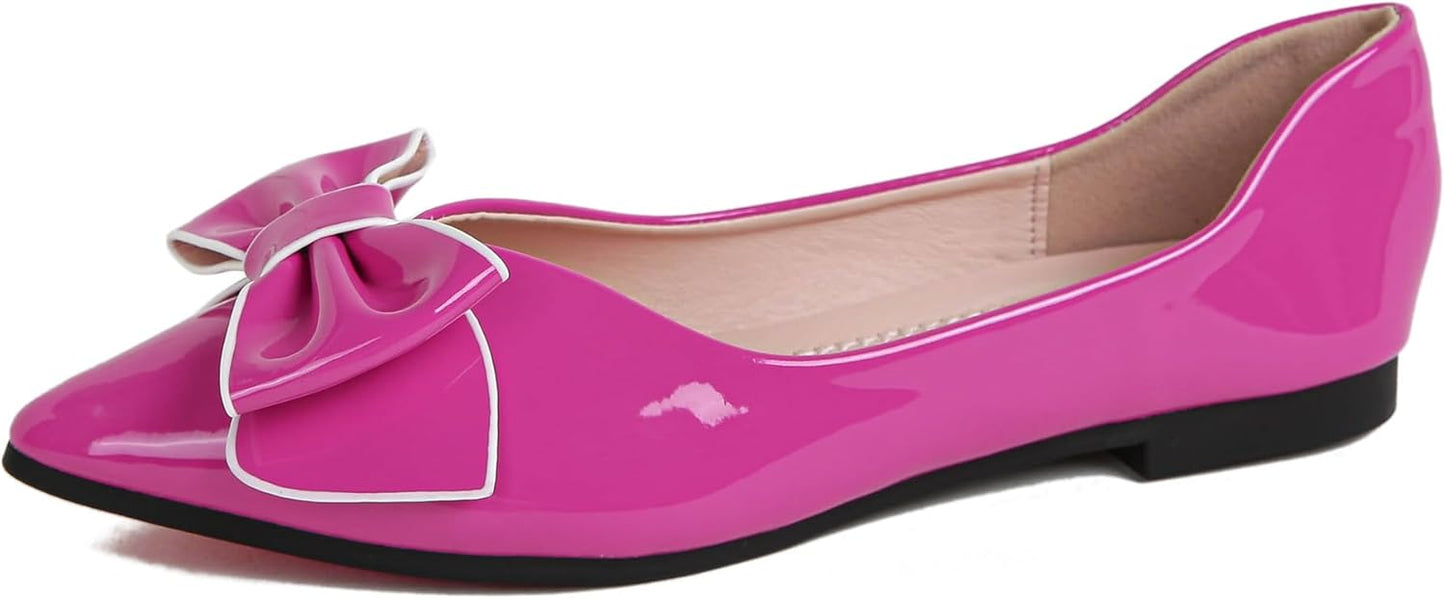Comfortable Leather Pointed Toe Flats for Women with Bow Design