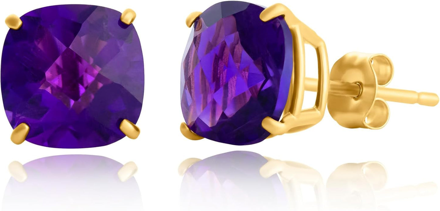 925 Sterling Silver Cushion Cut Gemstone Stud Earrings for Women