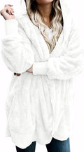 Zilcremo Women Hooded Fuzzy Cardigan - Cozy Open Front Fleece Jacket