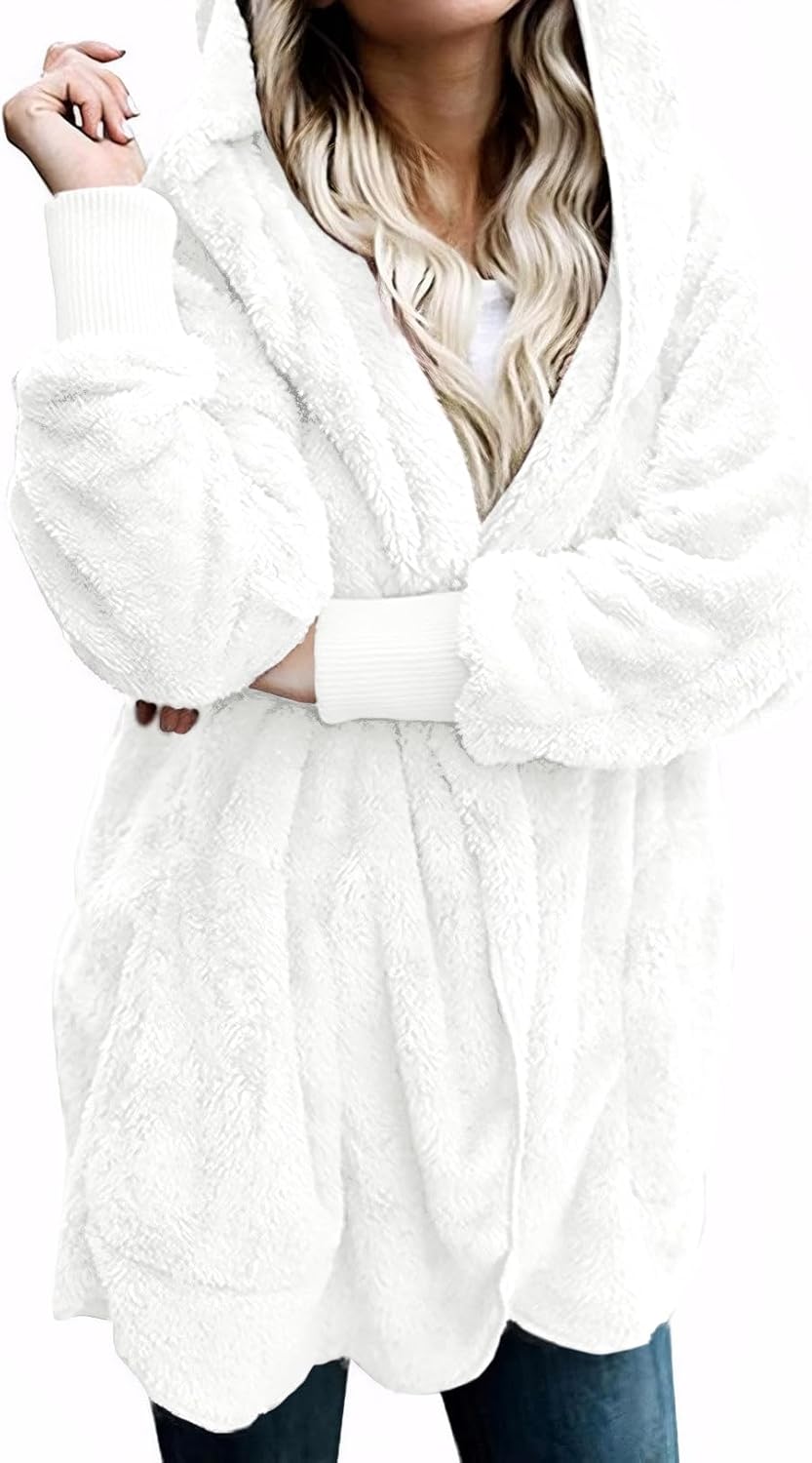 Fuzzy Hooded Cardigan Jacket for Women - Cozy Winter Wear