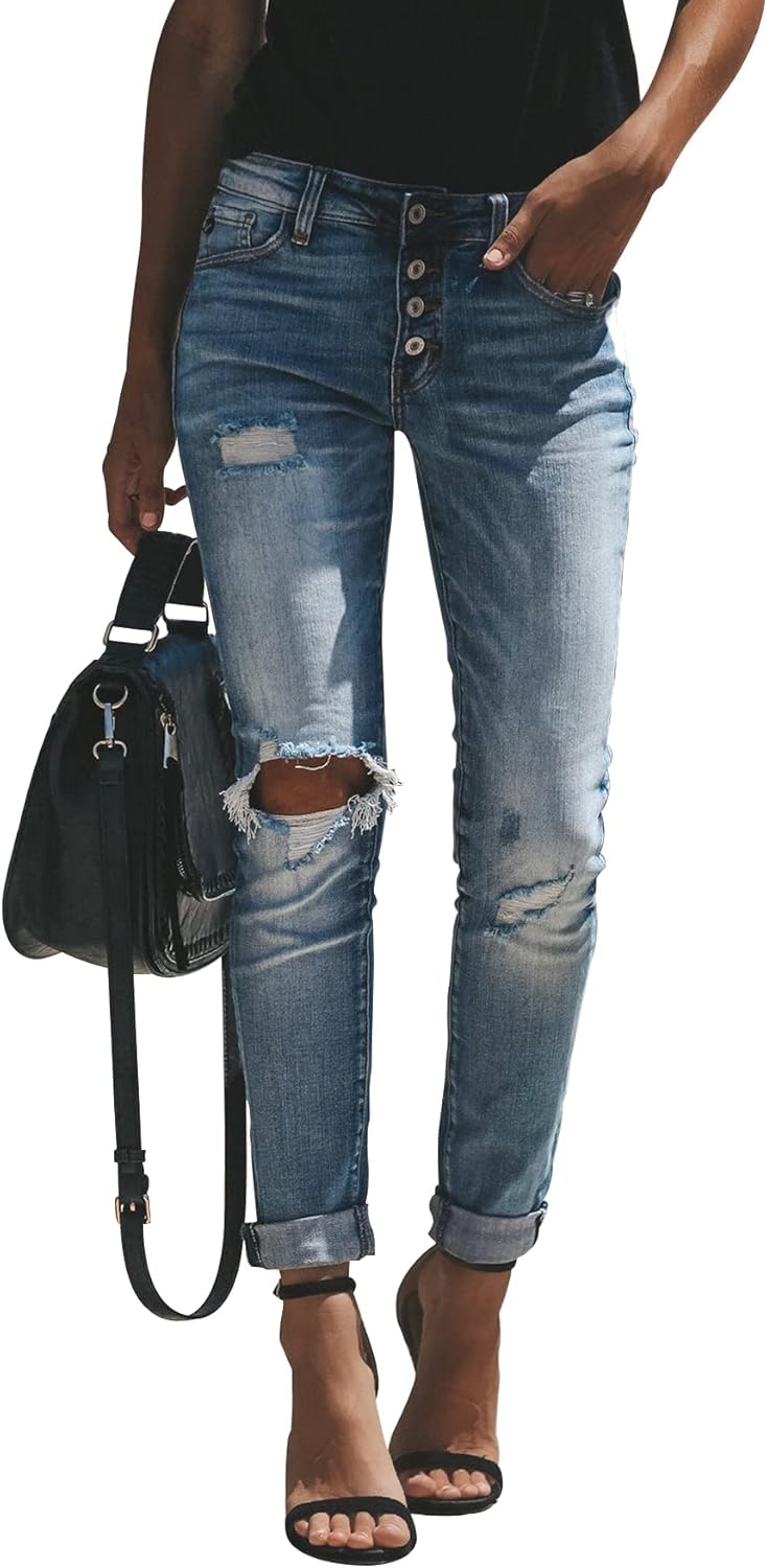 KUNMI Women's Ripped Boyfriend Jeans for Stylish Comfort