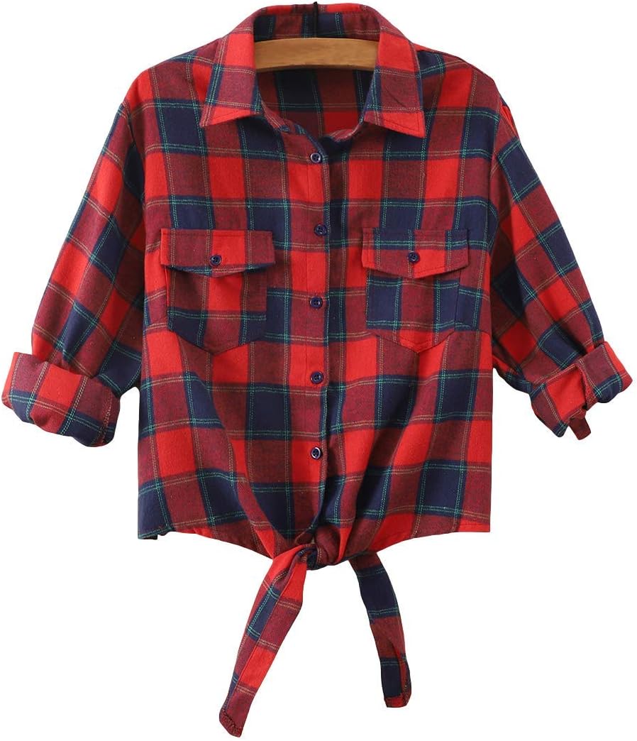 Omoone Women's 3/4 Sleeve Denim Crop Top with Tie Knot Design