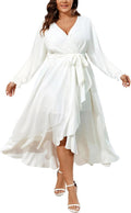 Plus Size Faux Wrap Long Sleeve Maxi Dress - Flattering Fall Look