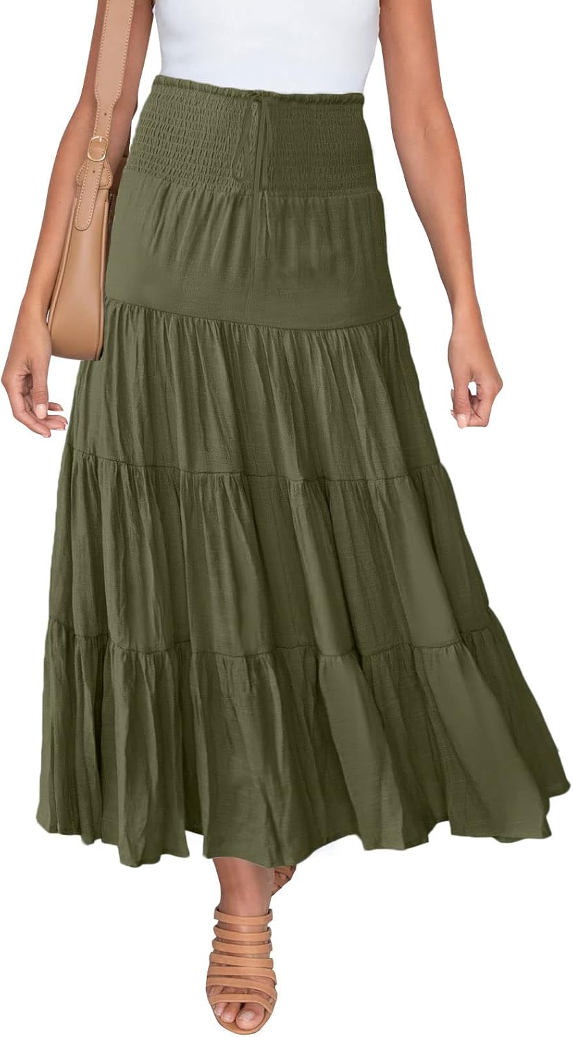 HAEOF Women's Summer Flowy Boho Maxi Skirt for Casual Style