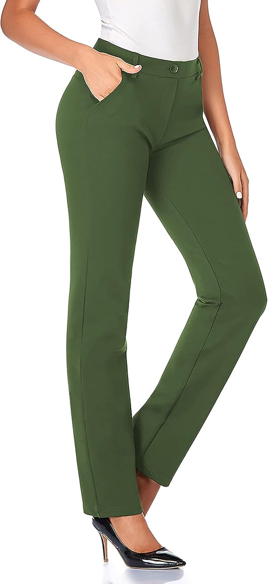 Tapata Women's Stretchy Straight Dress Pants with Pockets