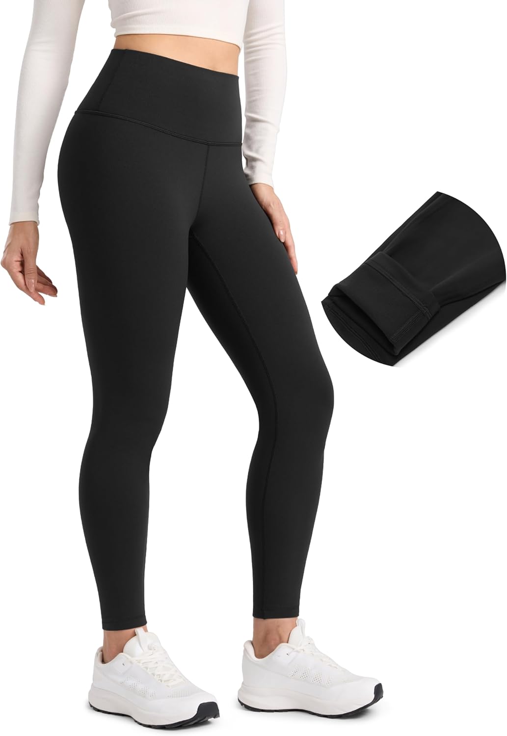 CRZ YOGA Matte Fleece Lined Leggings for Winter Warmth