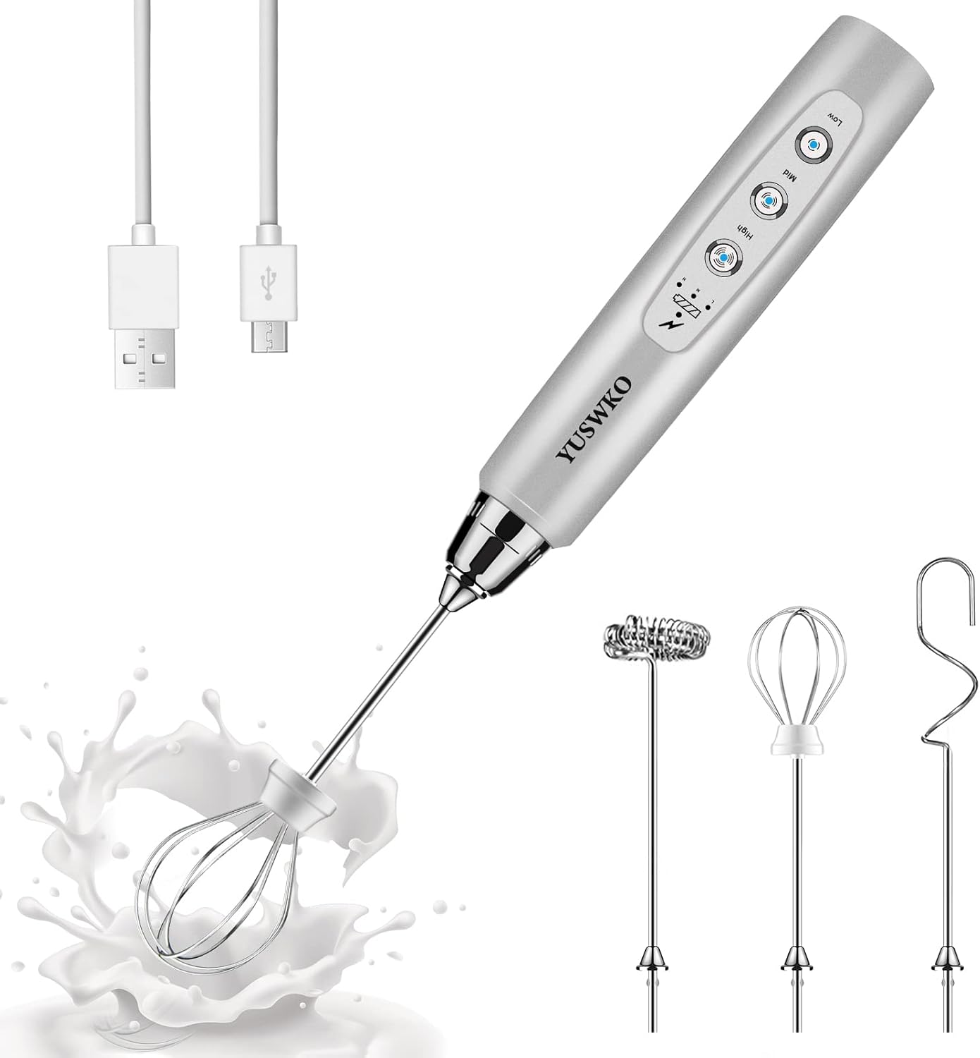 YUSWKO 3-Speed Rechargeable Milk Frother
