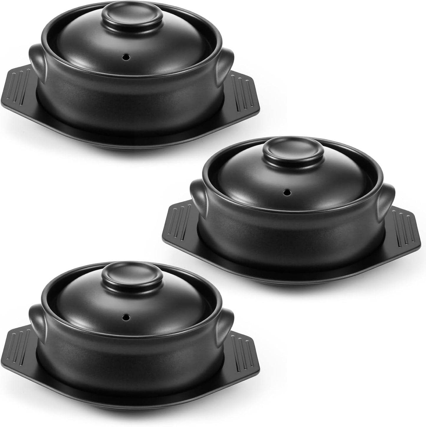 3 Pcs Korean Stone Pot Set for Sizzling Hot Dishes and Stews