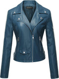 Tanming Women's Faux Leather Moto Biker Short Coat Jacket (Style ZPLY)