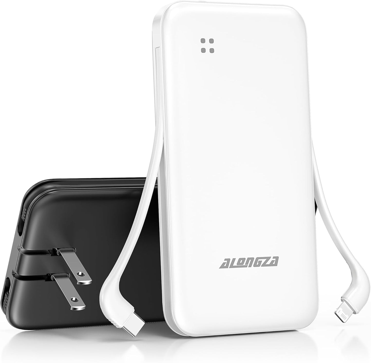 Portable Charger with Built-in Cables and AC Plug for Travel