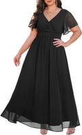Plus Size V Neck Sequin & Chiffon Evening Gown - Flattering Empire