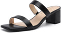 Women's Two Strap Open Toe Chunky Block Heels - Low 2in Comfort