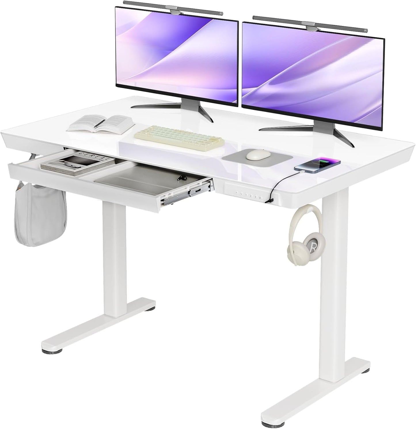 Claiks Adjustable Standing Desk - Quick Install, USB Ports