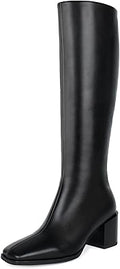 Knee High Boots for Women Gogo Boots 70s Chunky Heel Square Toe