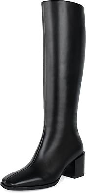 Wetkiss Knee High Boots for Women with Chunky Heel and Zipper
