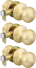 Gold Closet Door Knobs Passage Set (3 Pack) - Brushed Gold Upgrade