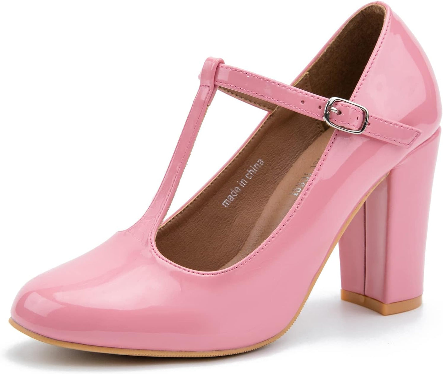 Women's T-Strap Mary Jane Pumps High Block Chunky Heel Shoes