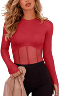 Trendy Sexy Crew Neck Long Sleeve Sheer Mesh Bodysuit for Women
