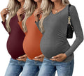 Womens Maternity Shirts Long Sleeve 3 Packs - Soft Stretch Tops
