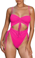 Cut Out Drawstring One Piece Swimsuit Cheeky High Cut (Style T1FV)
