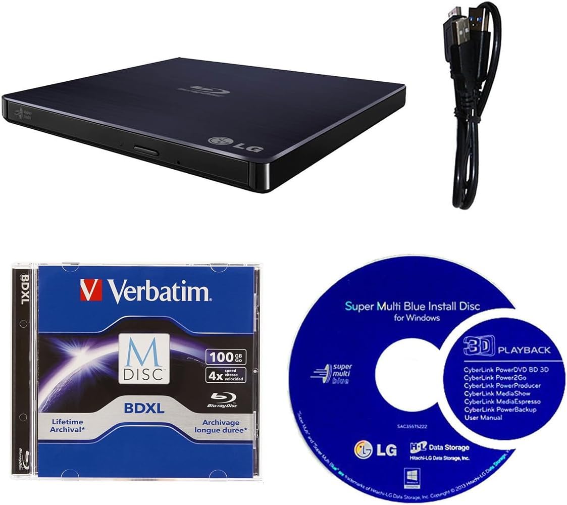 LG Ultra Slim Portable Blu-ray Burner with 100GB BDXL Disc