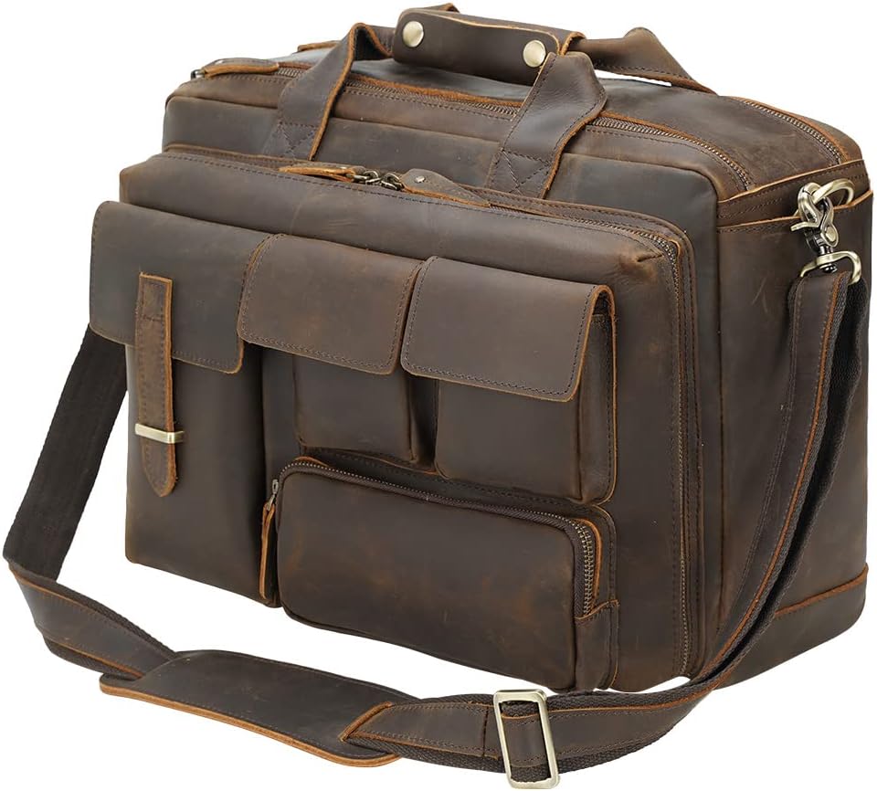 TIDING Full Grain Leather Briefcase for Men 17 Inch Laptop