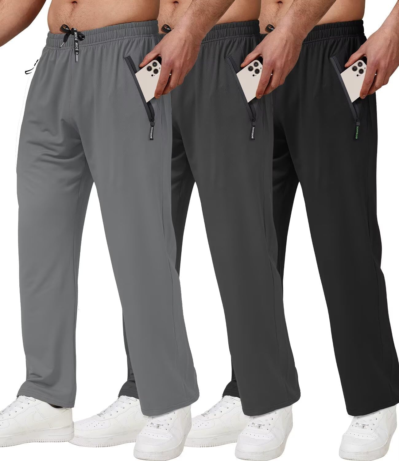 3 Pack Men's Athletic Pants with Zip Pockets for Comfort