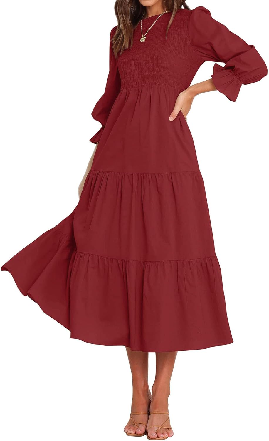 BTFBM Women Casual Long Sleeve Crew Neck Maxi Dress for Fall