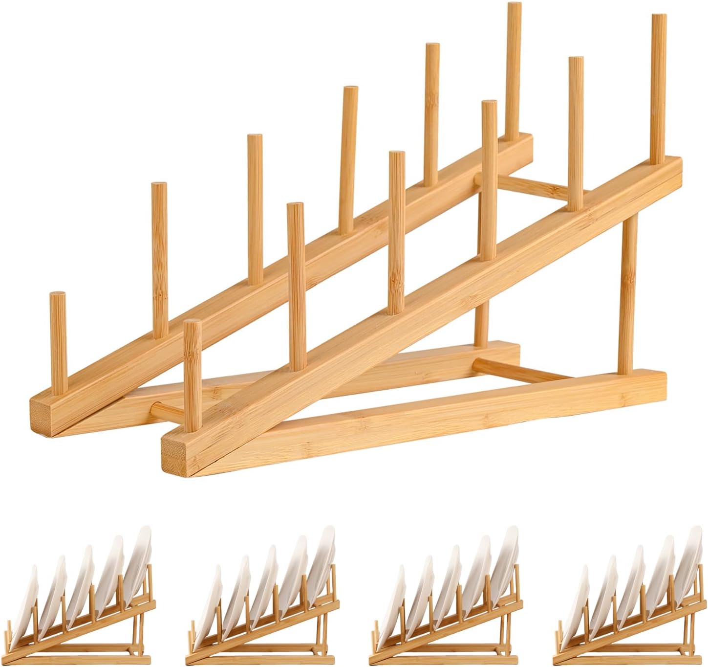5 Pack Plate Stands for Display - Wooden Multi Plate Holder