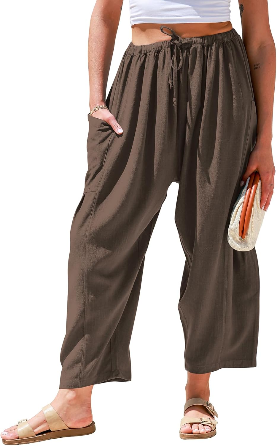 Linen Wide Leg Pants for Women - Casual Summer Palazzo Style