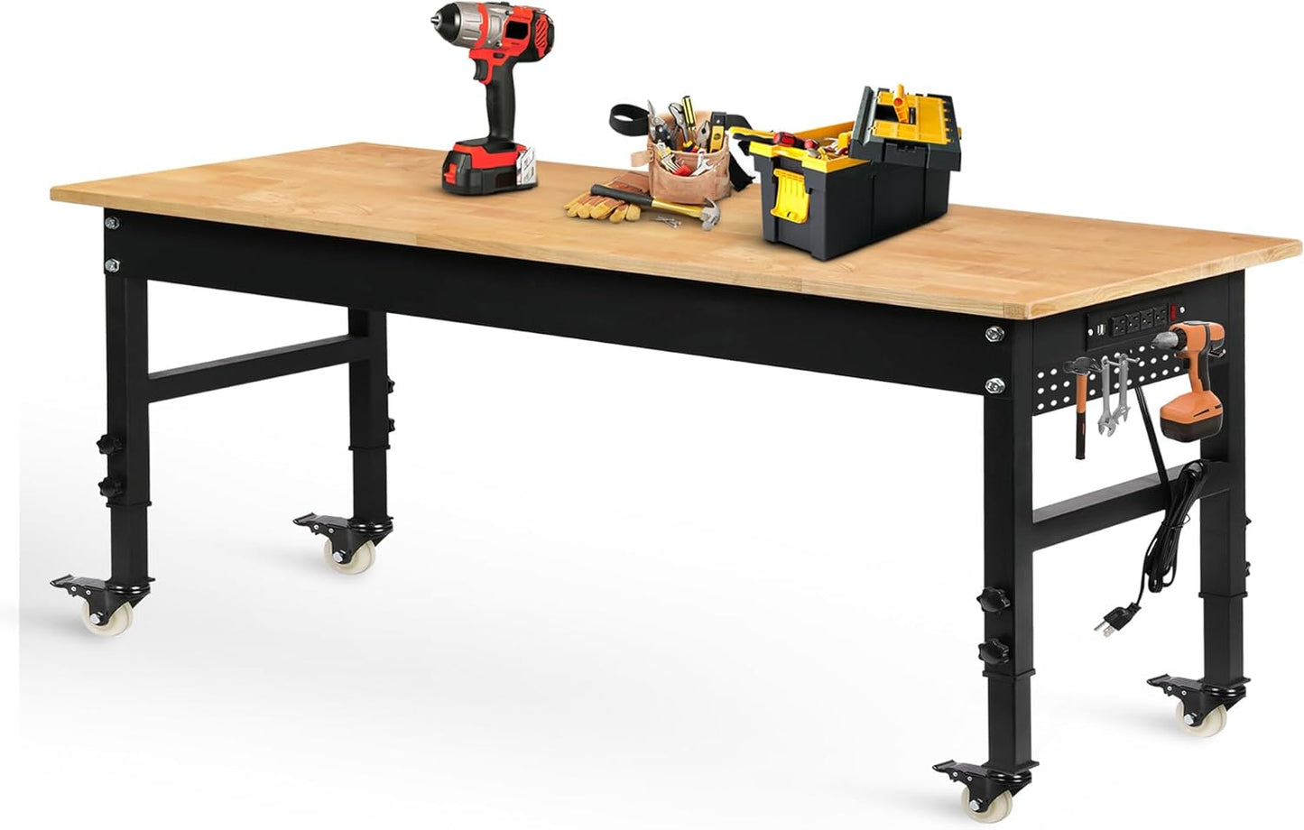 70 Inch Adjustable Workbench on Wheels for Heavy Duty Use