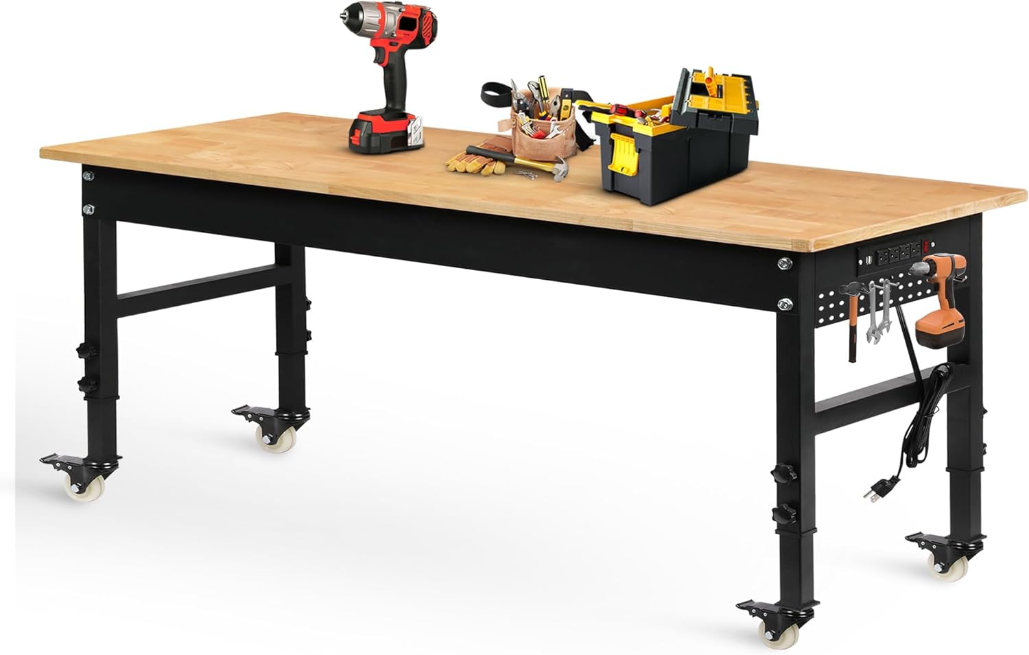 70 Inch Adjustable Workbench on Wheels for Heavy Duty Use