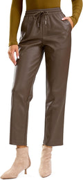 Faux Leather Pants High Waisted Straight Leg Cropped Ankle