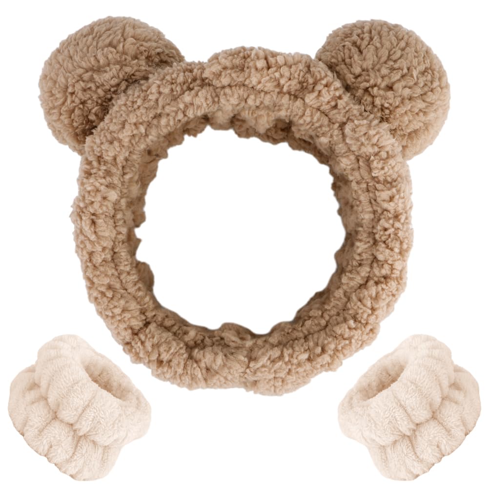 Cute Spa Bear Ears Headband Set - Khaki