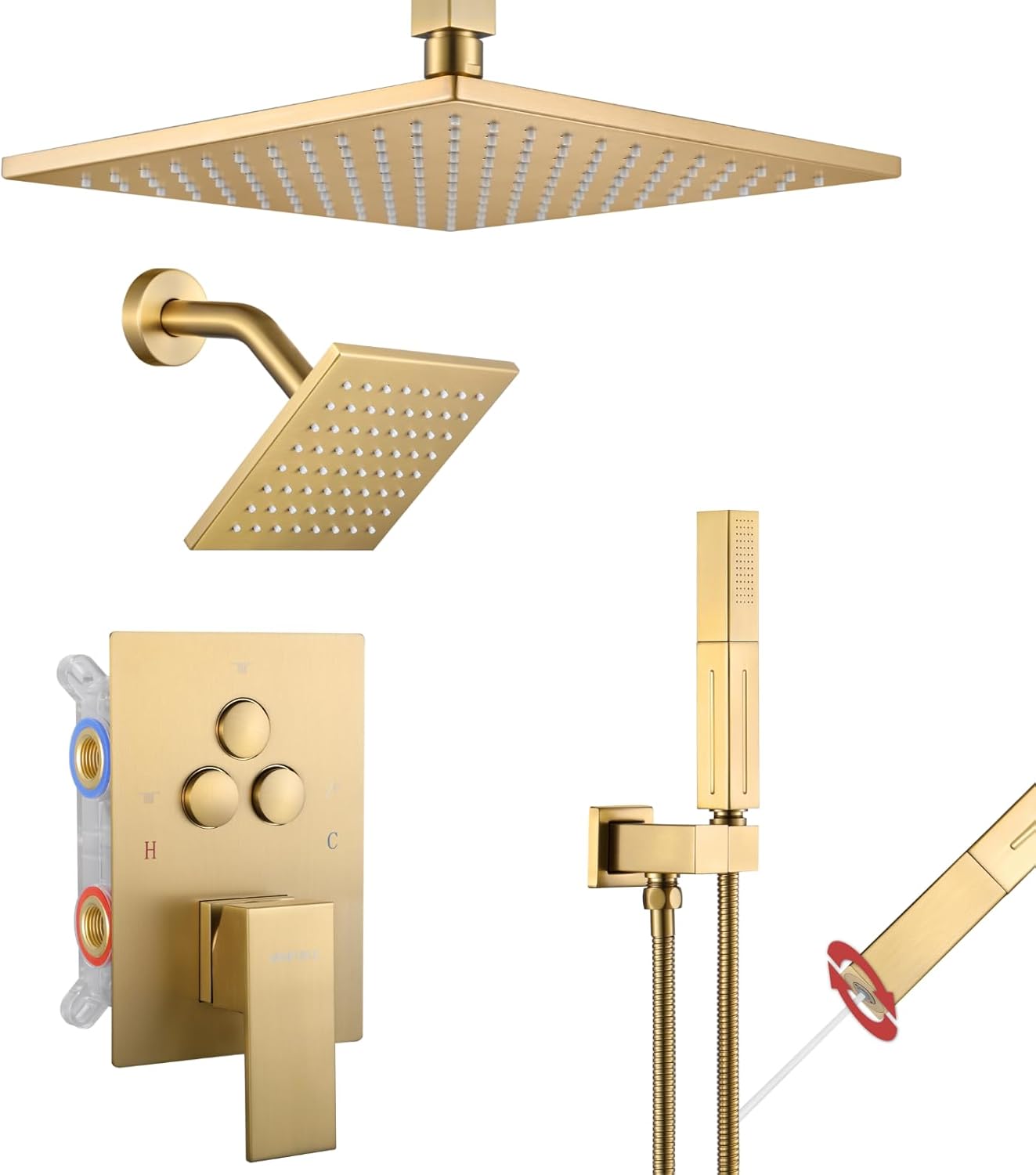 VANFOXLE Shower Faucet Set with Push Button Diverter System