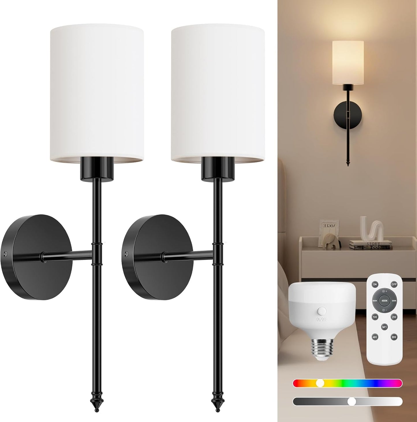 NIORSUN Battery Operated Wall Sconce Set of 2 for Any Room